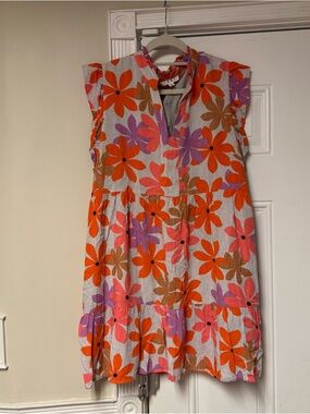 THML Orange & Purple Floral V-Neck Dress